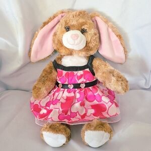 Build A Bear Brown Marbled Bunny Rabbit Plush Heart Nose Eyelashes Dress 18 Inch
